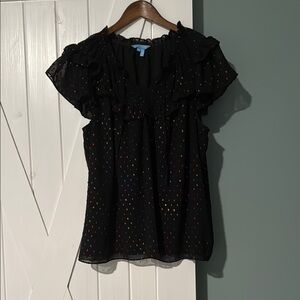 Black Ruffled Cap Sleeve Blouse